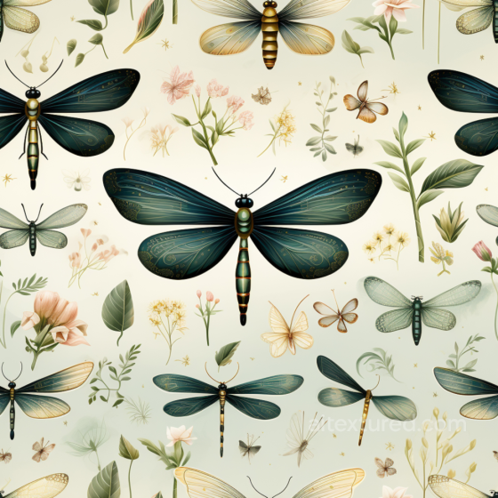 Featuring Detailed Dragonflies and Botanical Elements Dragonfly texture preview