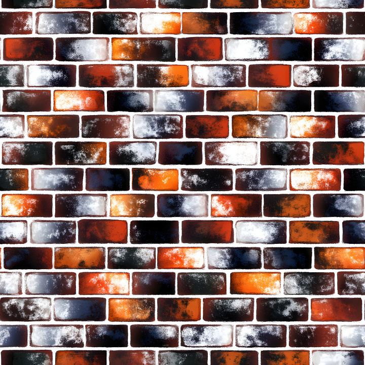 Cracked Brick Wall with Color Variations and Surface Wear seamless PBR texture preview