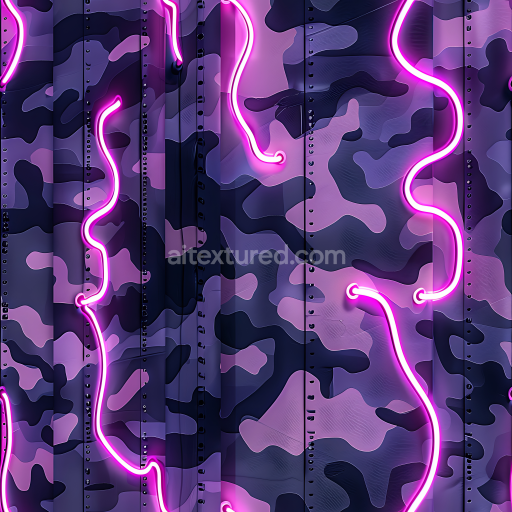 Preview — Seamless 3D PBR Urban Camouflage Texture in Futuristic Purple Tones with Neon Accents