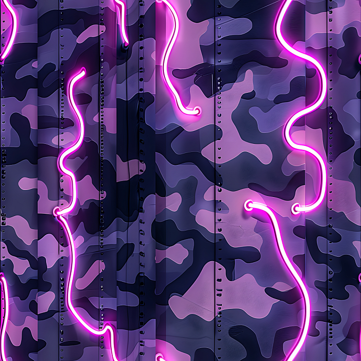 Urban Camouflage in Futuristic Purple Tones with Neon Accents seamless PBR texture preview