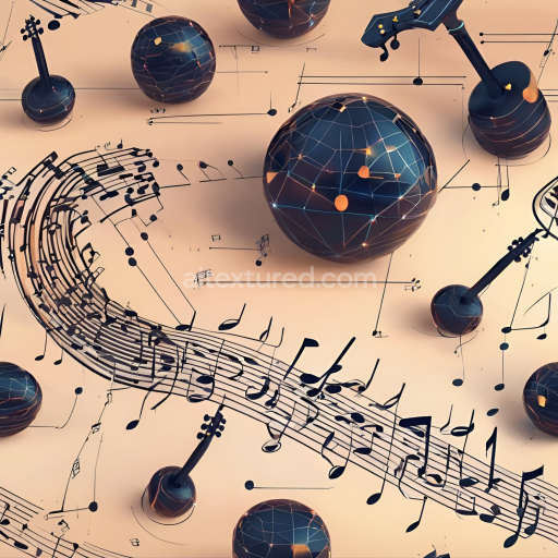 Seamless 3D PBR Texture of Abstract Musical Notes and Spheres