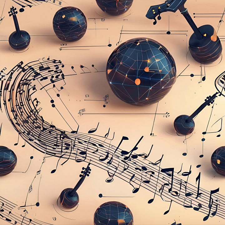 Vintage Scrapbook of Abstract Musical Notes and Spheres seamless PBR texture preview
