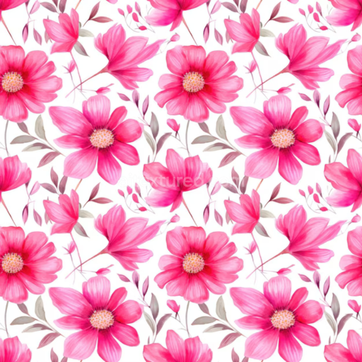 Seamless 3D PBR Texture of Pink Flowers on White Fabric Background