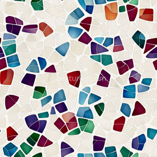 Seamless 3D Mosaic PBR Texture with Colorful Irregular Ceramic Tiles texture preview