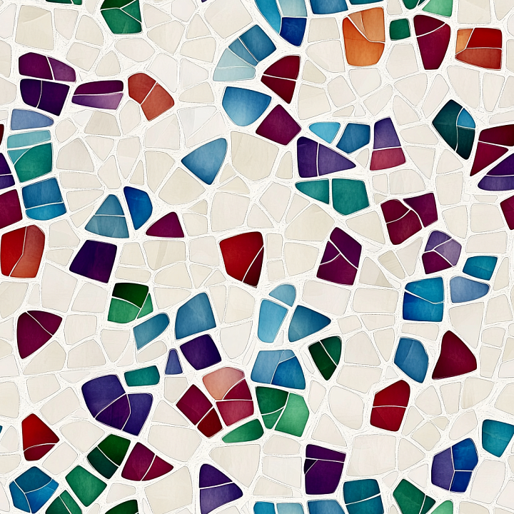 Mosaic with Colorful Irregular Ceramic Tiles seamless PBR texture preview