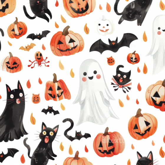 Watercolor Halloween Texture Featuring Pumpkins, Ghosts & Black Cats Watercolor Halloween texture preview