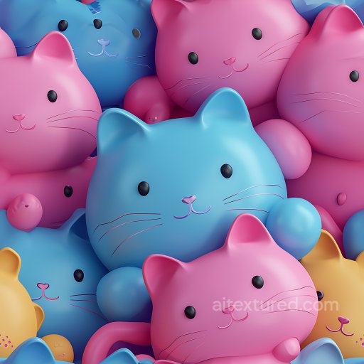 Inflated Plush Cat Vinyl PBR Texture in Pink and Blue seamless Inflated PBR texture