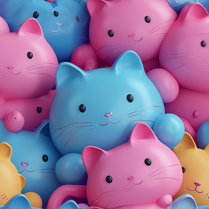 Inflated of Colorful Inflated Cat Plush Toys seamless PBR texture preview