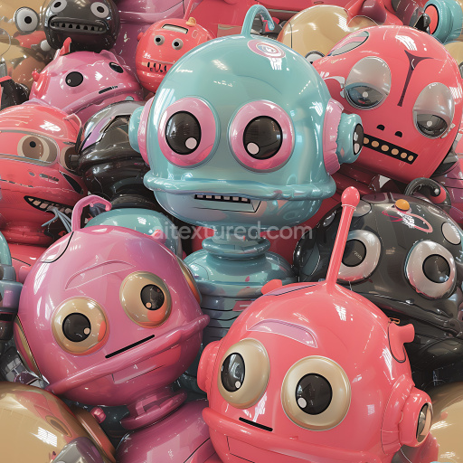 Seamless 3D Inflated PBR Texture of Glossy Vinyl Robot Surfaces in Pastel Colors
