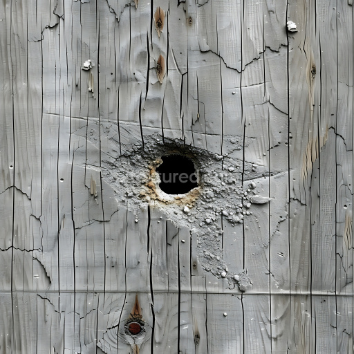 Seamless 3D Cracked Painted Wood Texture Featuring Central Hole and Weathered Grain