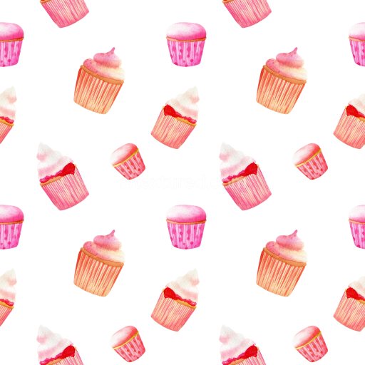 Seamless 3D PBR Texture Featuring Pink Cupcake Pattern on White Background