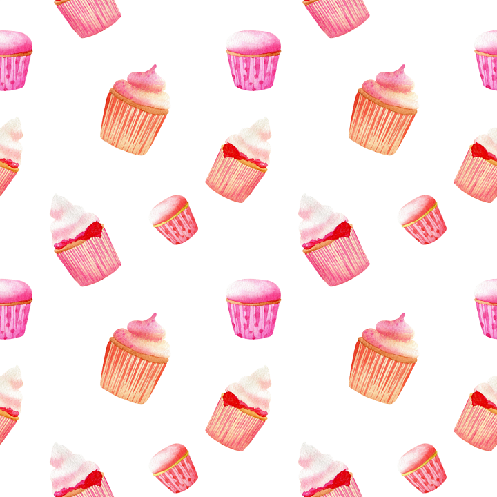 Featuring Pink Cupcake Pattern on White Background seamless PBR texture preview