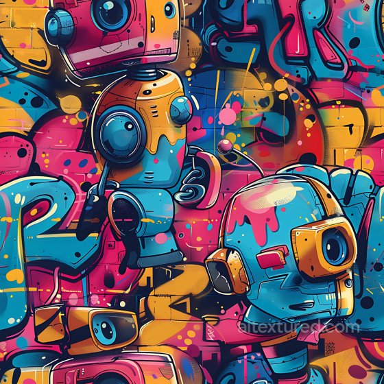 Graffiti Texture Featuring Colorful Robotic Characters Graffiti texture preview