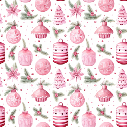 seamless Seamless 3D PBR Texture Featuring Pink Christmas Ornaments & Pine Sprigs Pattern texture 8k free download PBR