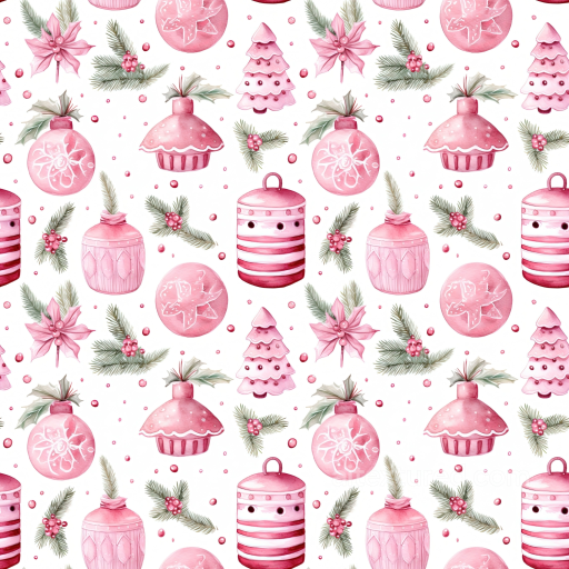 Featuring Pink Christmas Ornaments & Pine Sprigs Pattern seamless All Christmas Digital paper PBR texture