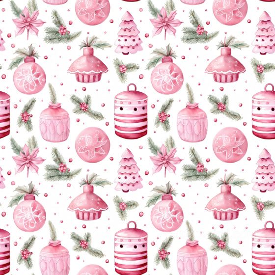 Featuring Pink Christmas Ornaments & Pine Sprigs Pattern All Christmas Digital paper texture preview