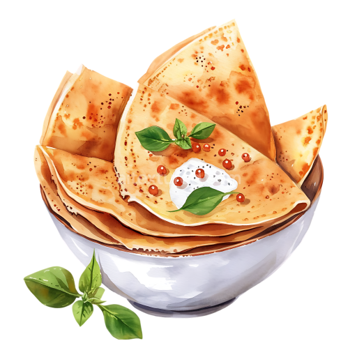 Breakfast Bowl of Buckwheat Crepes with Fresh Herbs Illustration