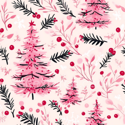 seamless Seamless 3D PBR Texture of Pink Christmas Trees and Berries Digital Paper texture 8k free download PBR