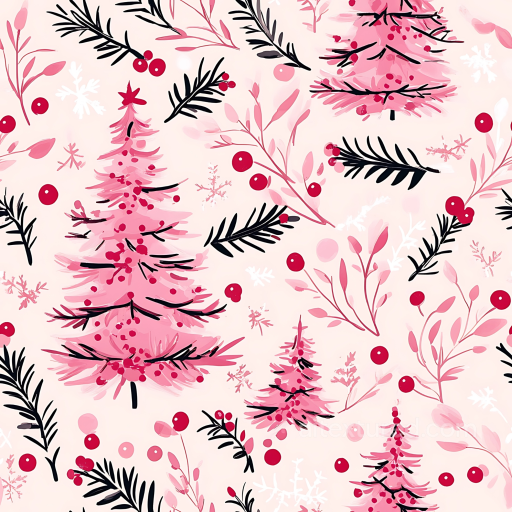 All Christmas Digital paper Texture of Pink Christmas Trees and Berries Digital Paper seamless All Christmas Digital paper PBR texture