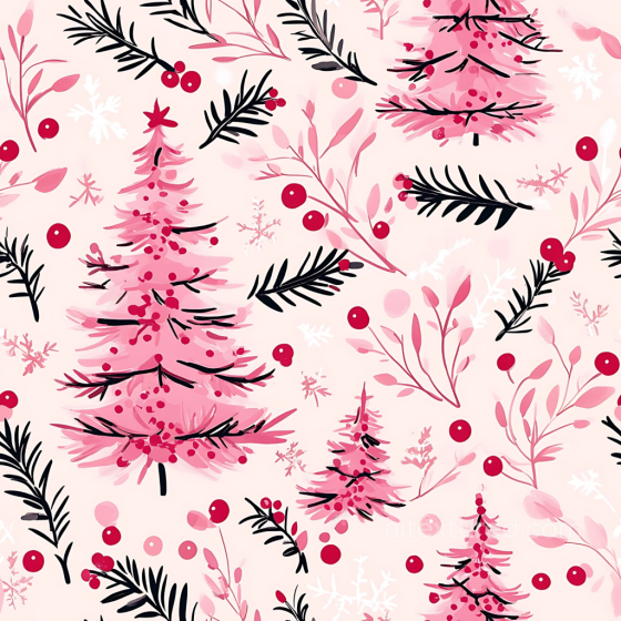 All Christmas Digital paper Texture of Pink Christmas Trees and Berries Digital Paper All Christmas Digital paper texture preview