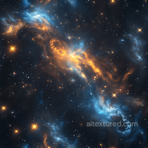 Space PBR Texture Featuring Vibrant Blue and Orange Nebula Clouds with Starfield seamless Star, space, planets PBR texture