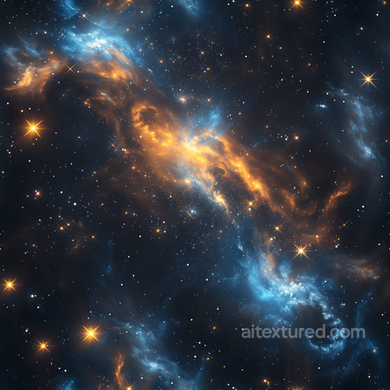 Space PBR Texture Featuring Vibrant Blue and Orange Nebula Clouds with Starfield Star, space, planets texture preview