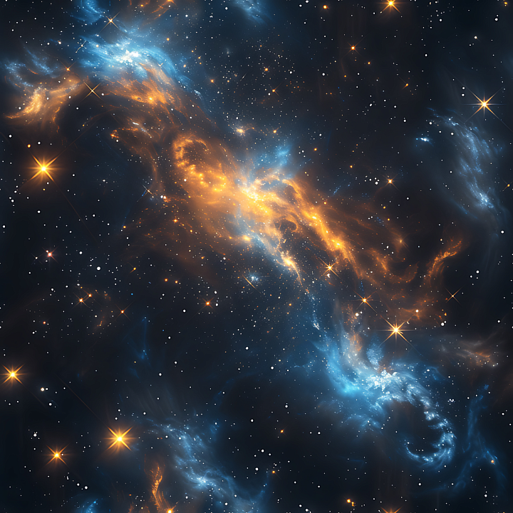 Space Featuring Vibrant Blue and Orange Nebula Clouds with Starfield seamless PBR texture preview