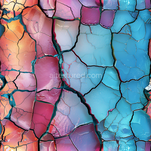 Seamless 3D Cracked & Holes PBR Texture Featuring Vibrant Multicolor Shattered Paint Surface