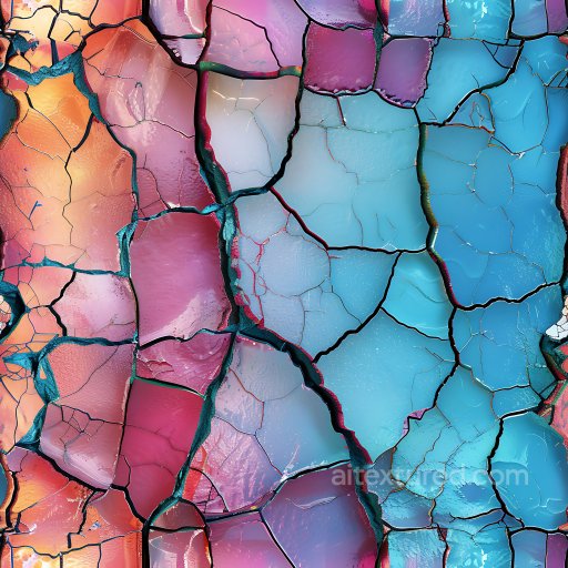 Cracked & Holes PBR Texture Featuring Vibrant Multicolor Shattered Paint Surface seamless Cracked & Holes PBR texture