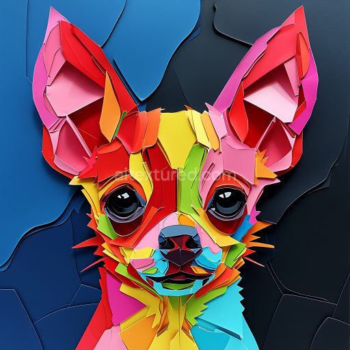 Seamless 3D PBR Texture Featuring Colorful Origami Style Chihuahua Illustration
