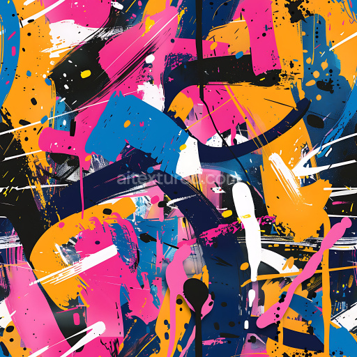 Seamless 3D PBR Graffiti Texture Featuring Bright Pink, Orange, Blue, and Black Spray Painting