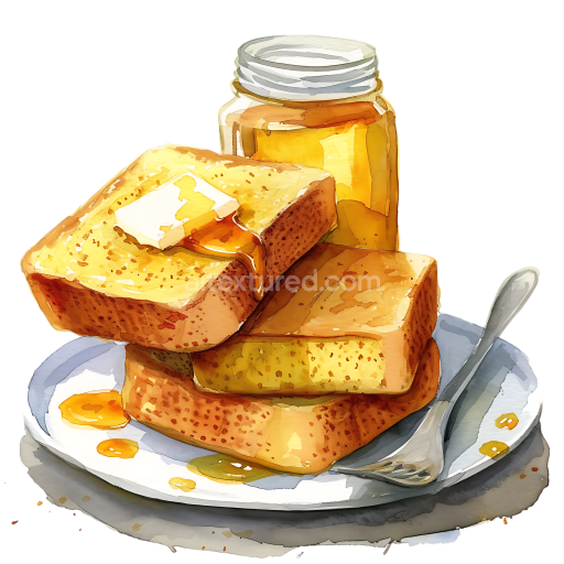 Breakfast Cornbread with Honey Butter Watercolor Illustration