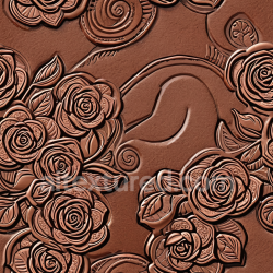 seamless Seamless 3D embossed floral leather PBR texture in warm brown with intricate rose reliefs texture 8k free download PBR