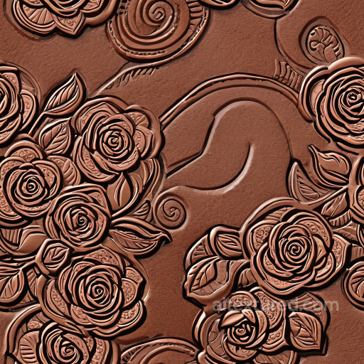 embossed floral leather PBR texture in warm brown with intricate rose reliefs seamless Leather PBR texture
