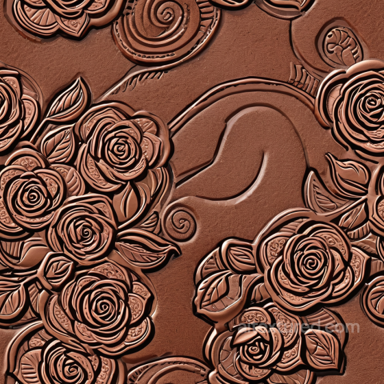 embossed floral leather PBR texture in warm brown with intricate rose reliefs Leather texture preview