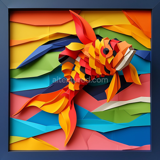 Seamless 3D PBR texture of vibrant koi fish scales with layered origami style colors