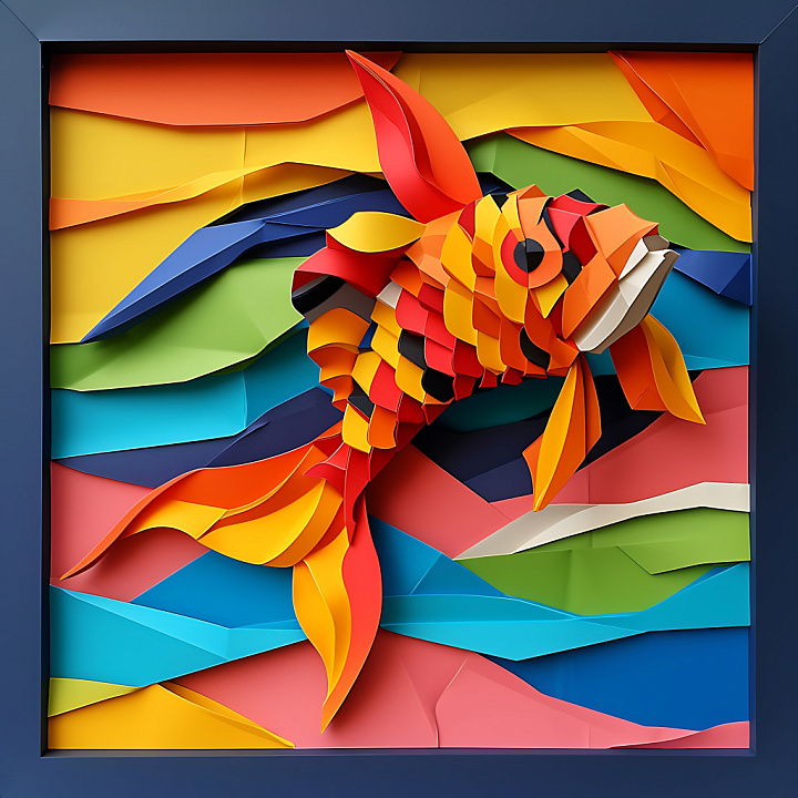 Of Vibrant Koi Fish Scales With Layered Origami Style Colors seamless PBR texture preview