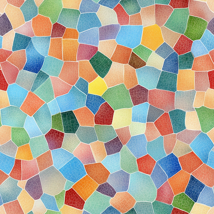Colorful Cracked Ceramic Mosaic with Irregular Tiles seamless PBR texture preview