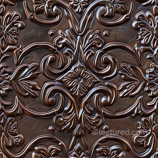 Embossed Dark Brown Leather PBR Texture with Ornate Floral Patterns seamless Leather PBR texture