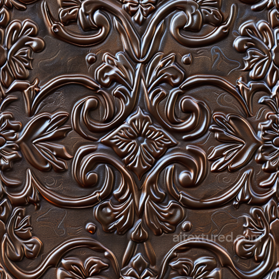 Embossed Dark Brown Leather PBR Texture with Ornate Floral Patterns Leather texture preview