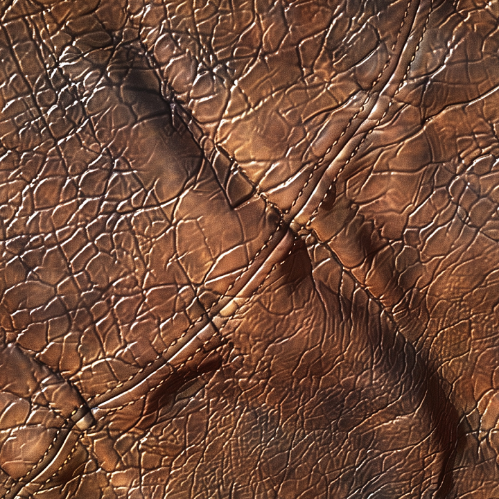 Cracked and Stitched Brown Leather with Natural Wrinkles seamless PBR texture preview