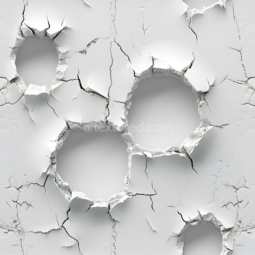 Seamless 3D PBR Cracked Plaster Texture with Large Holes and White Peeling Surface