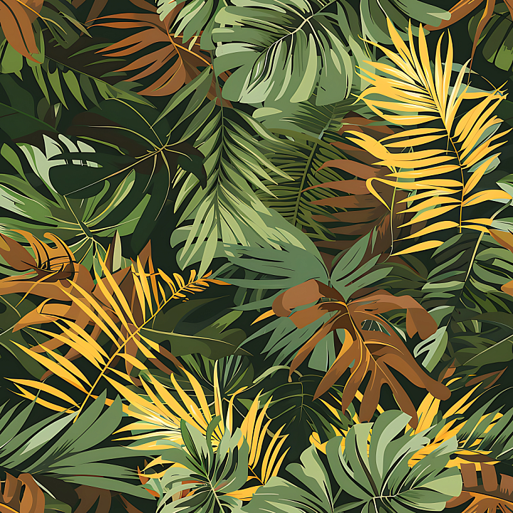 Tropical Jungle Camouflage with Lush Leafy Pattern seamless PBR texture preview