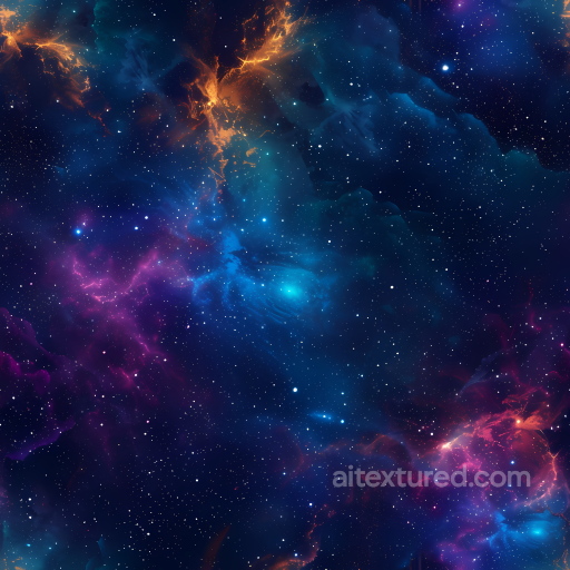 Space PBR Texture Featuring Vibrant Nebula and Starfield in Deep Blues and Fiery Oranges seamless Star, space, planets PBR texture