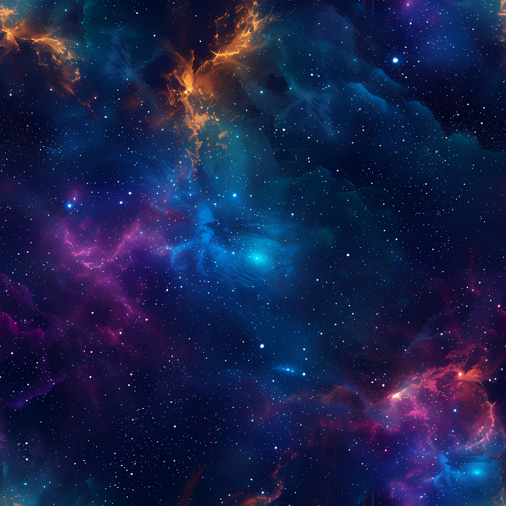 Space Featuring Vibrant Nebula and Starfield in Deep Blues and Fiery Or… seamless PBR texture preview