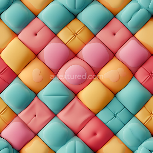 Seamless 3D Inflated Quilted Vinyl Padding PBR Texture in Soft Pastels