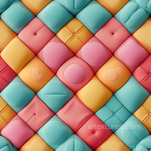 Inflated Quilted Vinyl Padding PBR Texture in Soft Pastels seamless Inflated PBR texture