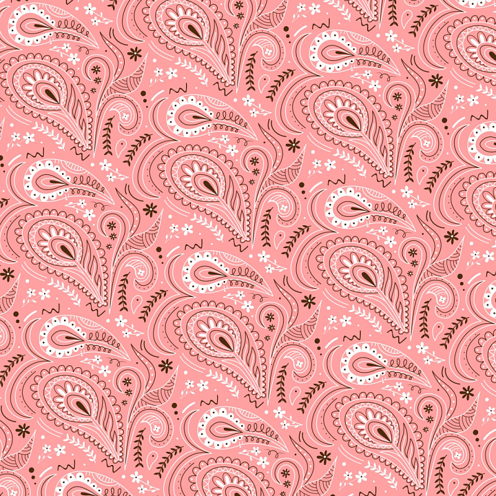 Retro Paisley Fabric with Pink and White Pattern seamless PBR texture preview