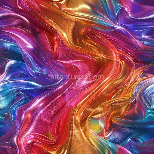 Seamless 3D PBR Texture of Glossy Iridescent Fabric with Vibrant Color Waves