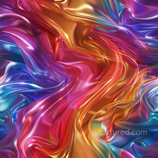 Seamless 3D PBR Texture of Glossy Iridescent Fabric with Vibrant Color Waves texture preview